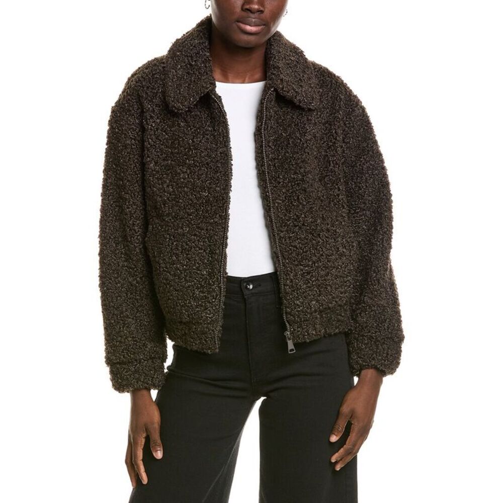Michael Stars Womens  Ziggy Shaggy Shearling Jacket, Brown
